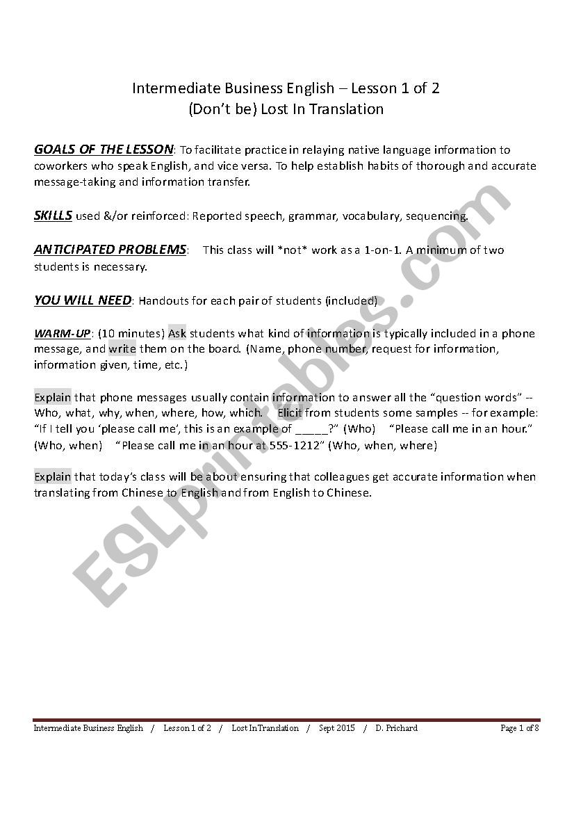 INTERMEDIATE BUSINESS ENGLISH - LOST IN TRANSLATION -- LESSON 1 OF 2