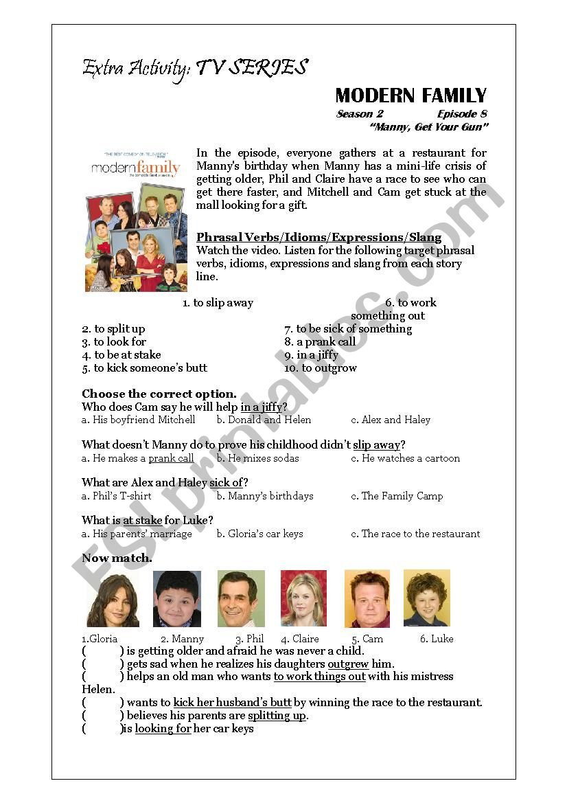 Modern Family Worksheet - Childhood Memories, Family Events & Birthdays