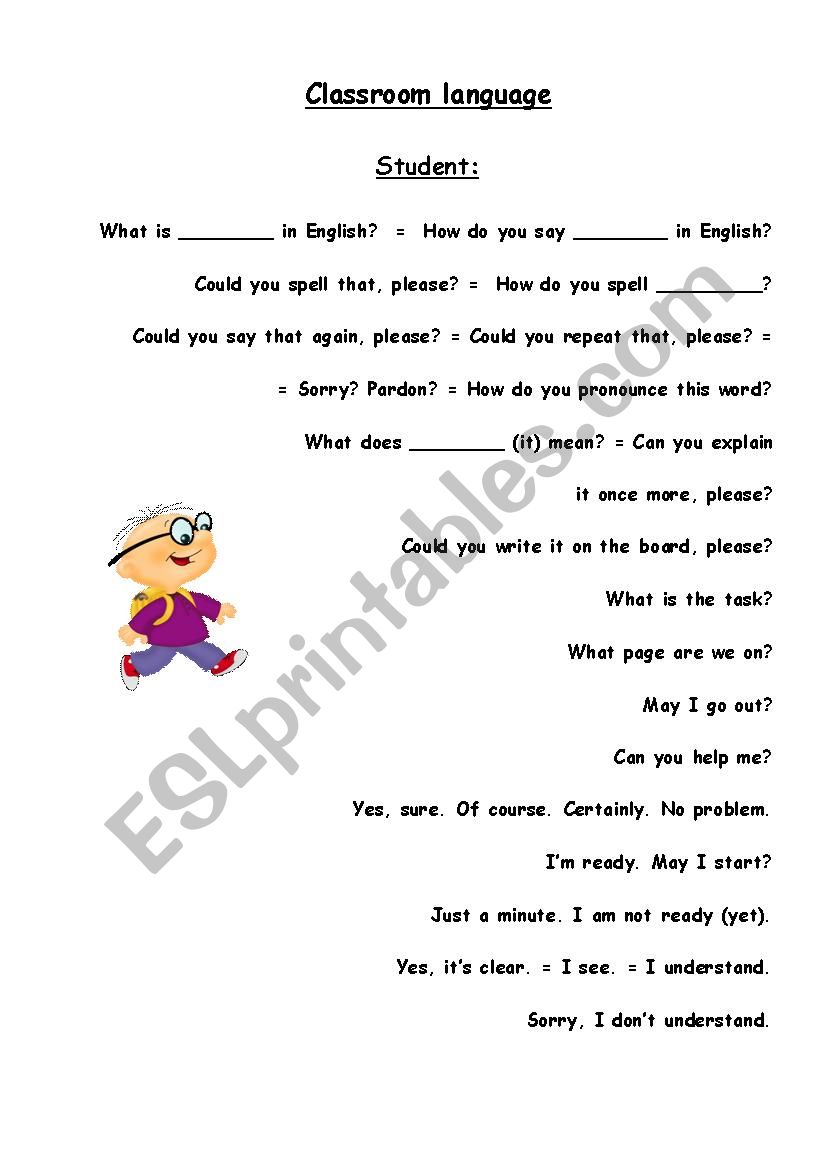 Classroom language  worksheet