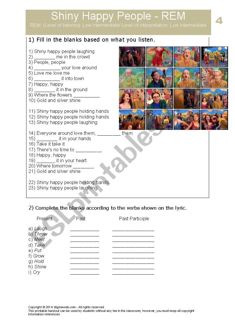 REM Shiny Happy People worksheet