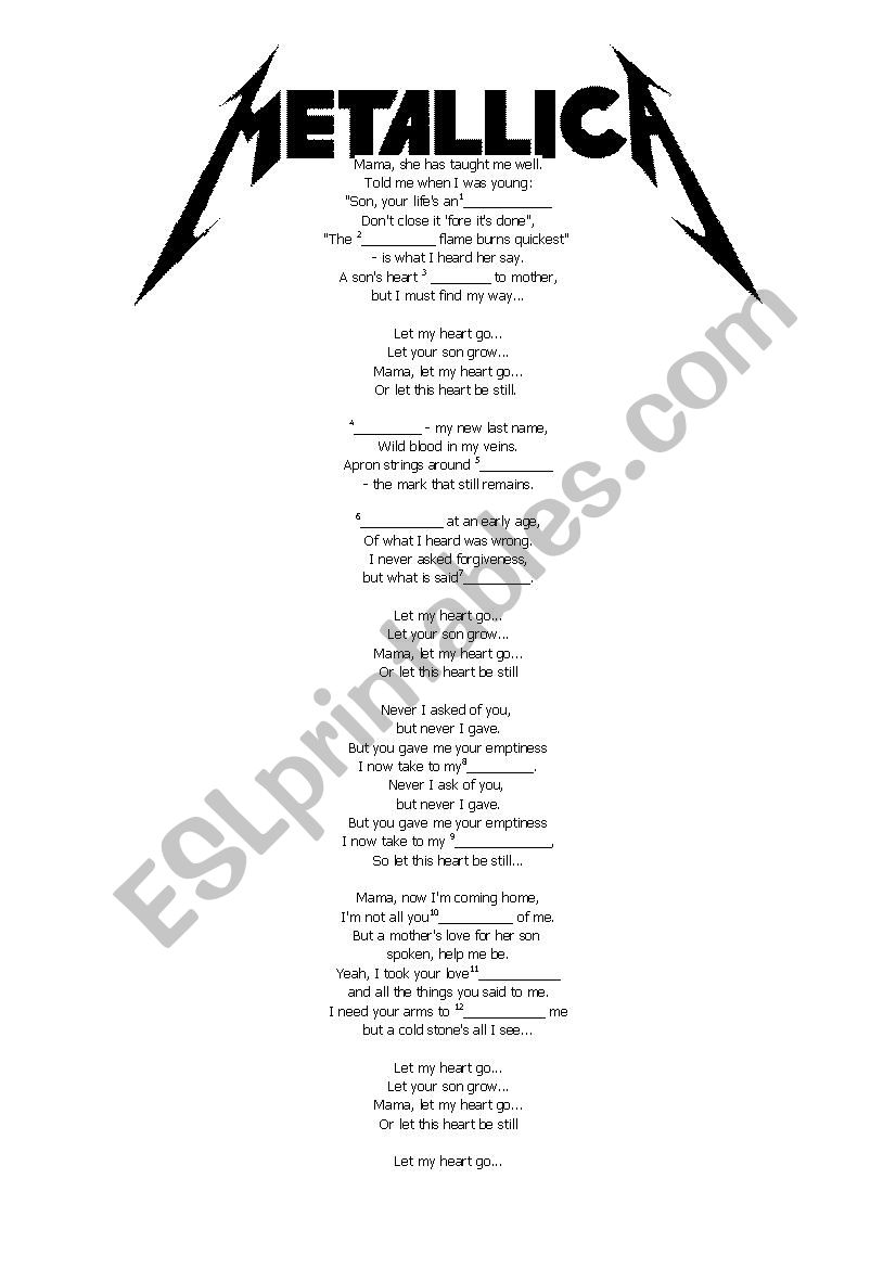 Mama said (Metallica) song worksheet