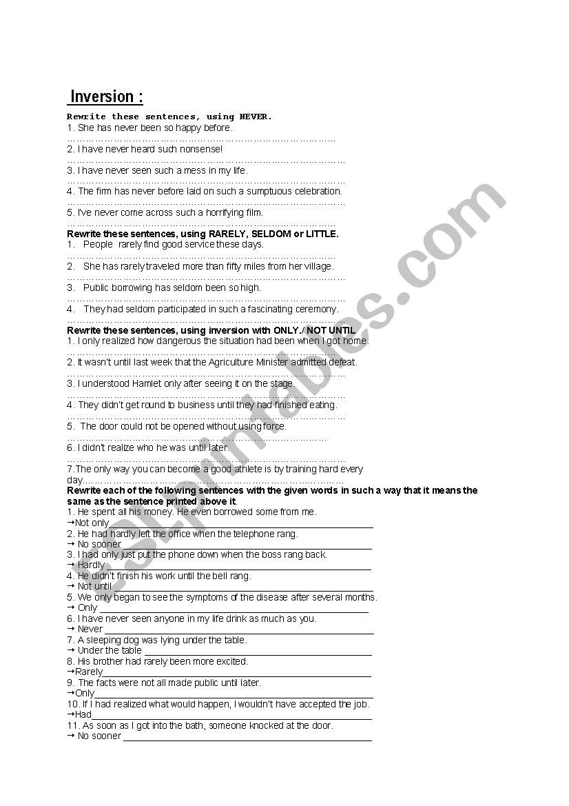 inversion worksheet