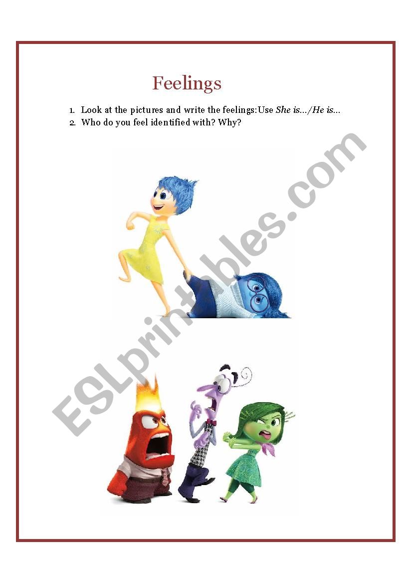 Inside out Feelings worksheet