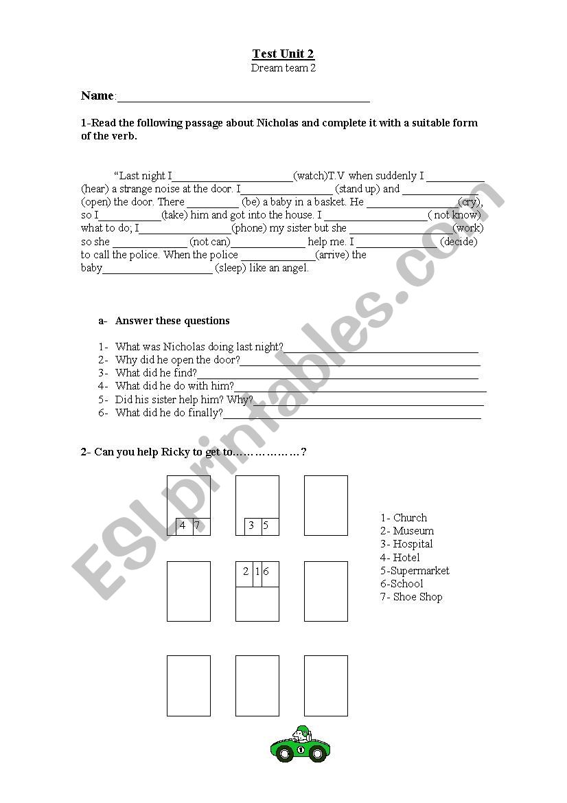 test dream team 2 unit 2 worksheet