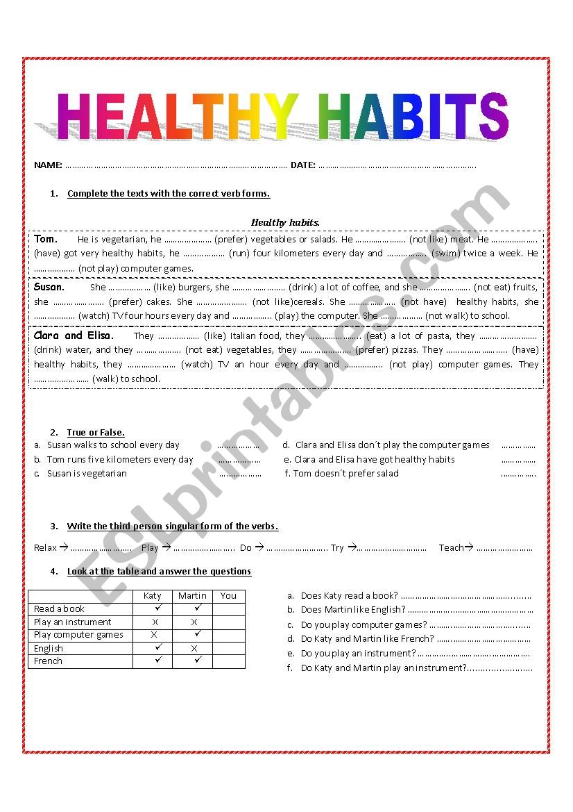 HEALTHY HABITS - SIMPLE PRESENT