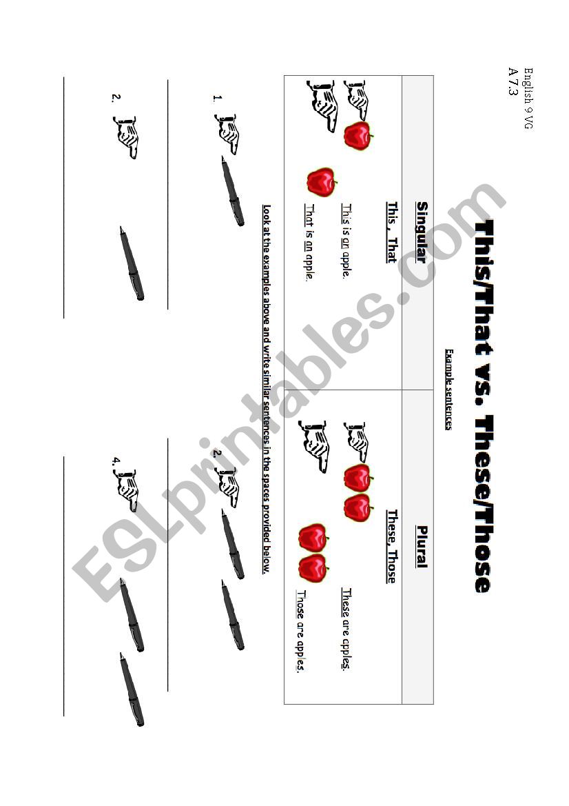 this/that   these/those worksheet