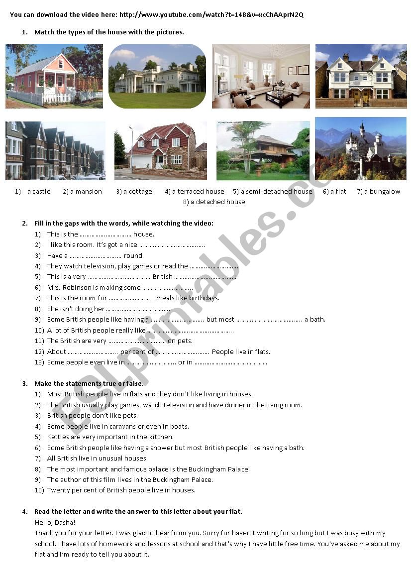 the types of the house  worksheet
