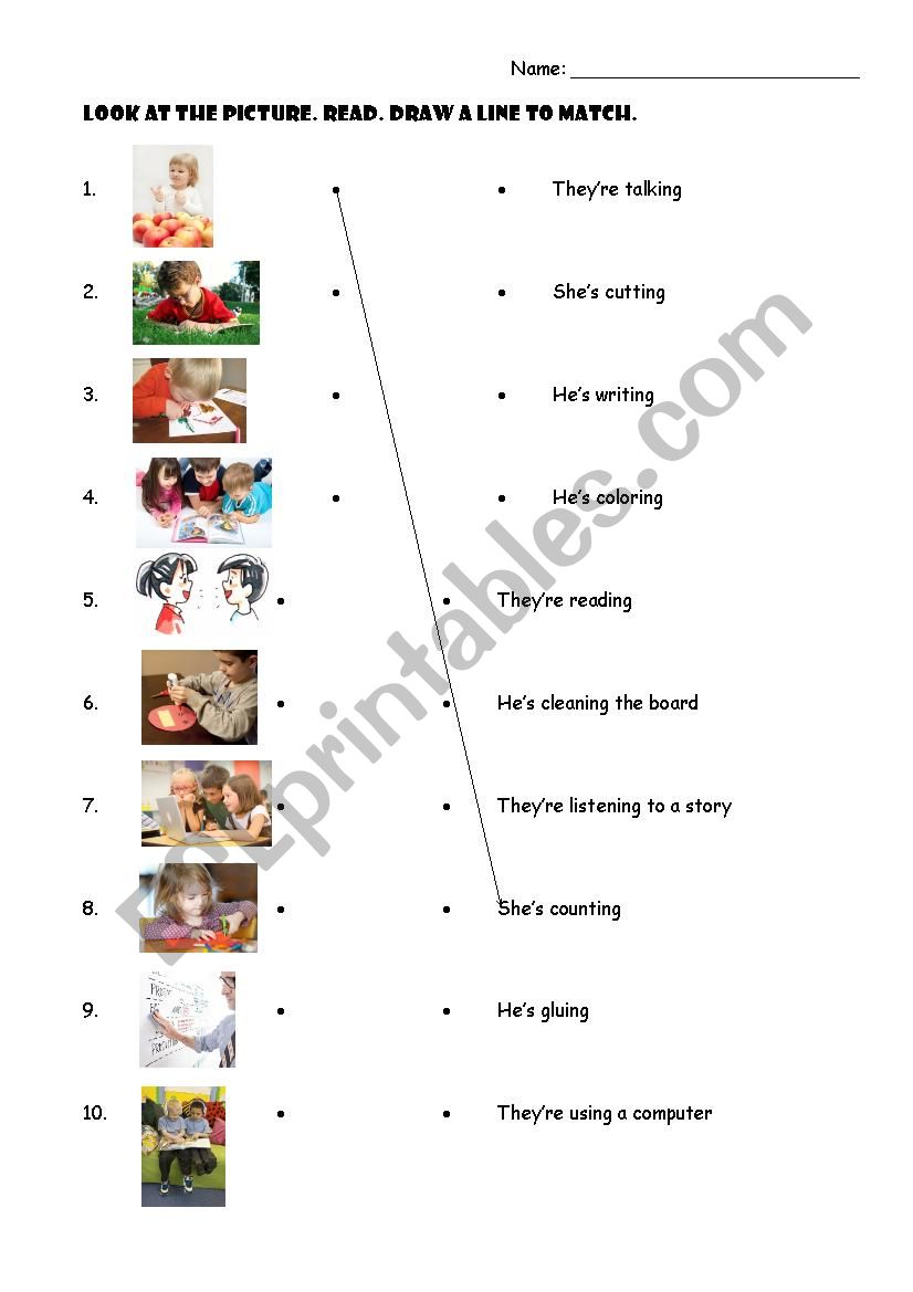 Classroom Activities Matching Worksheet