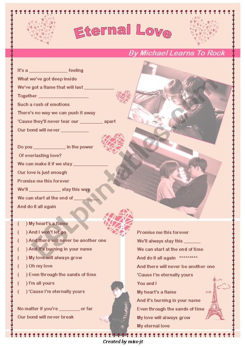 Eternal love (song worksheet) 