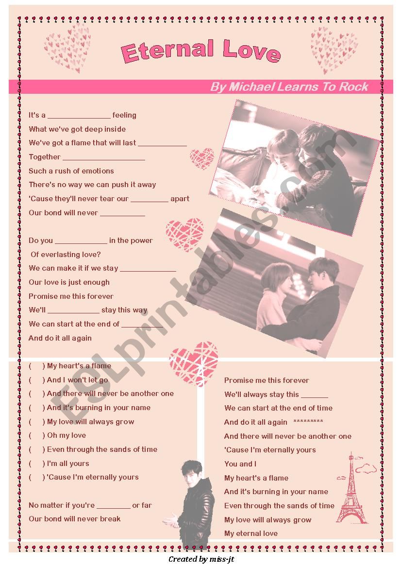 Eternal love (song worksheet) 