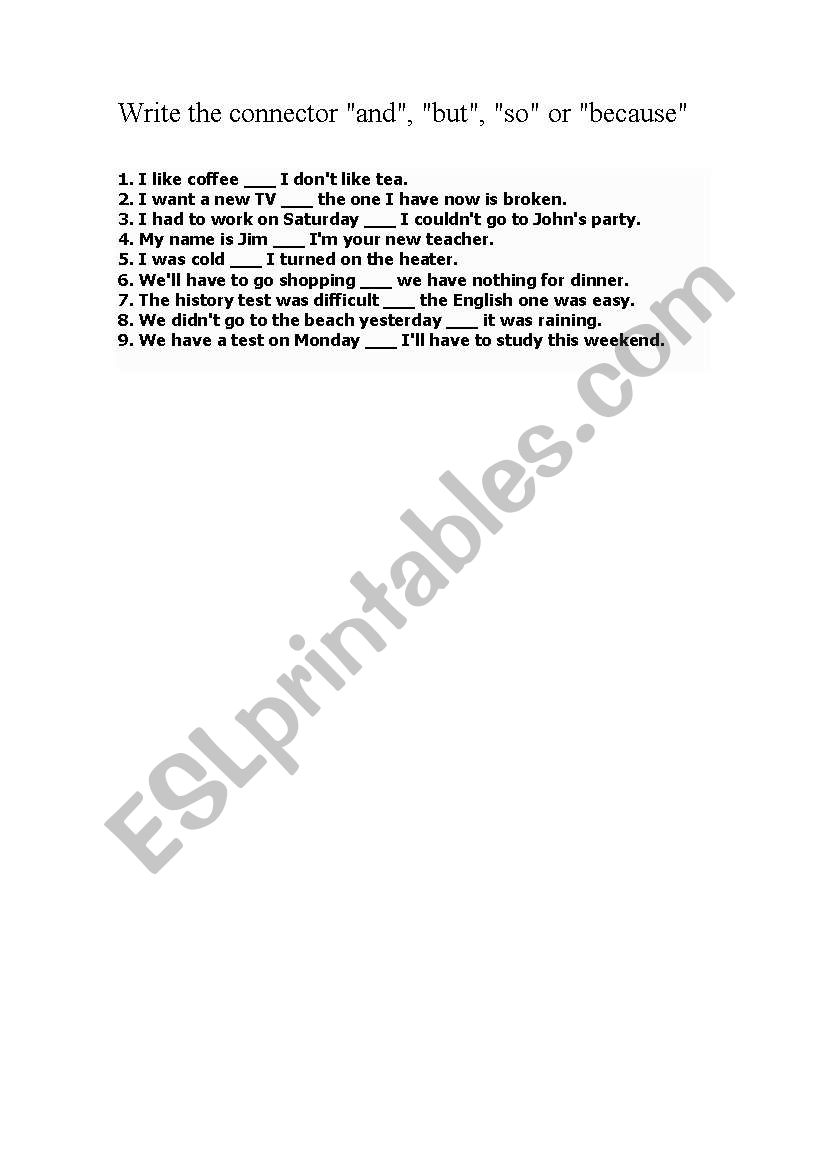 connectors worksheet