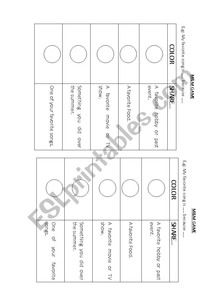 m&m game worksheet