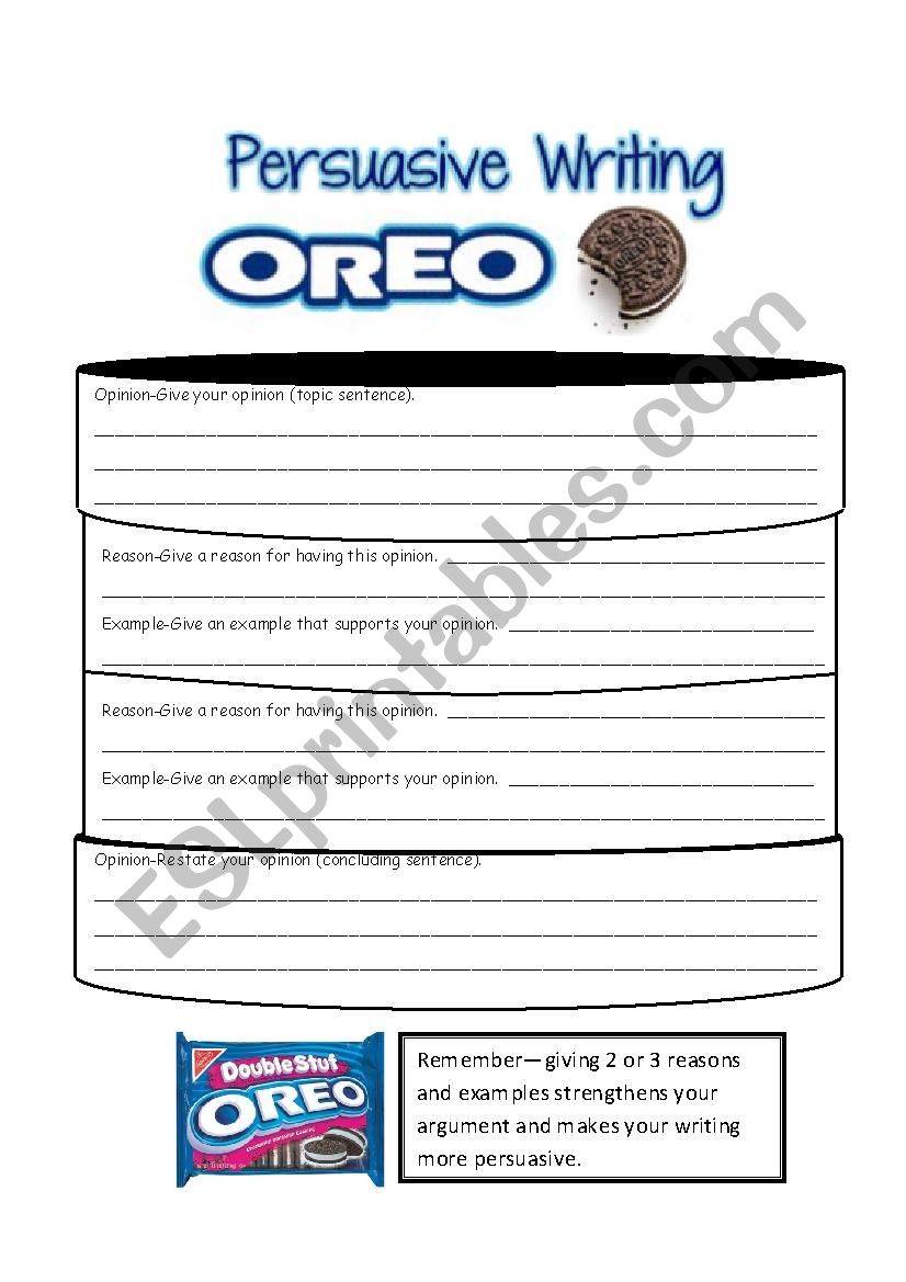 Persuasive Writing Oreo worksheet