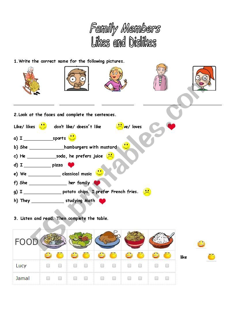 Family Members/ Like and Dislike