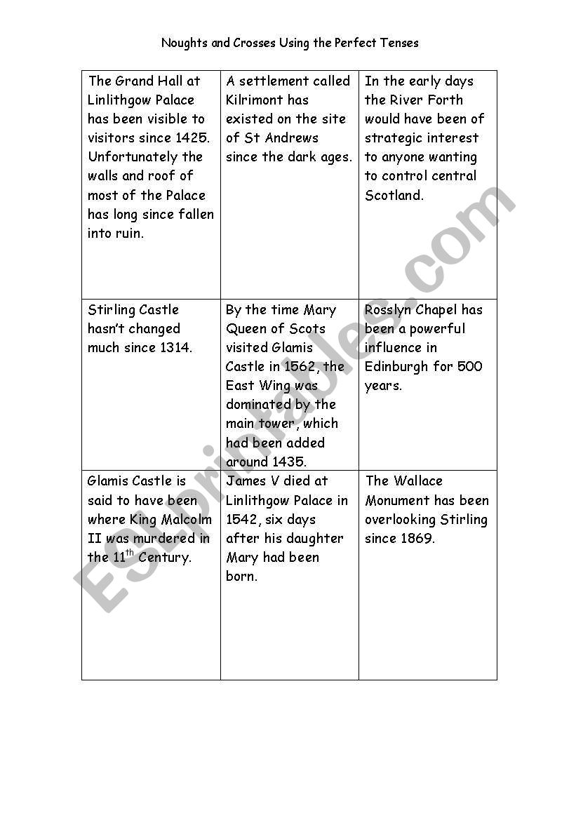 Perfect Tenses Noughts and Crosses