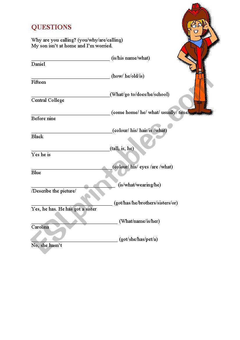 Using question words  worksheet