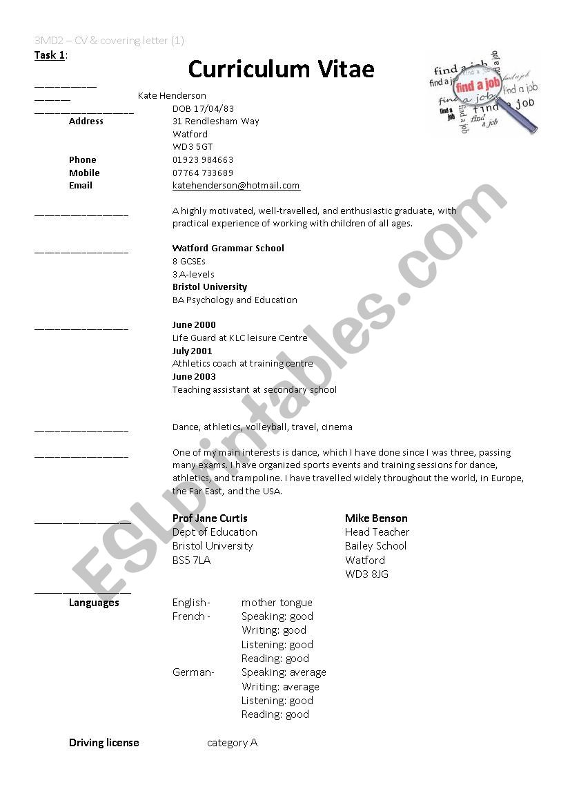 CV & covering letter worksheet