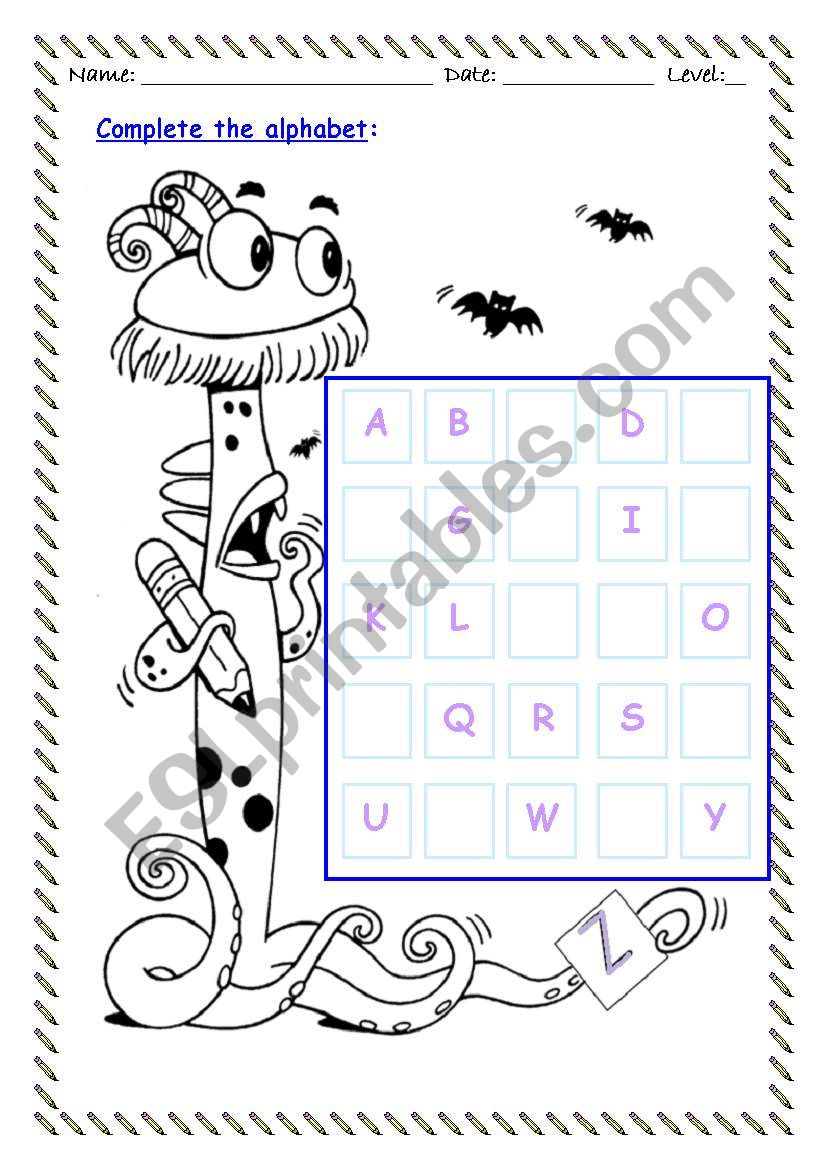 COMPLETE THE ALPHABET worksheet