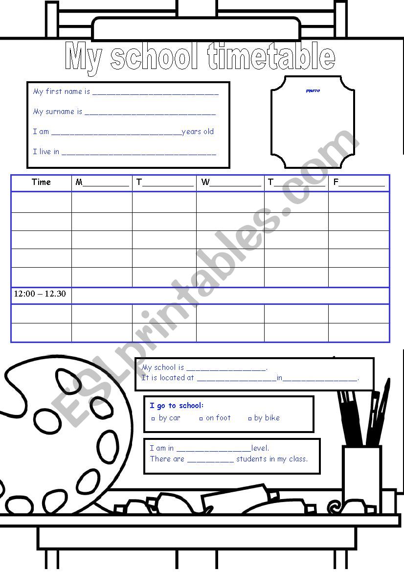 My school timetable worksheet