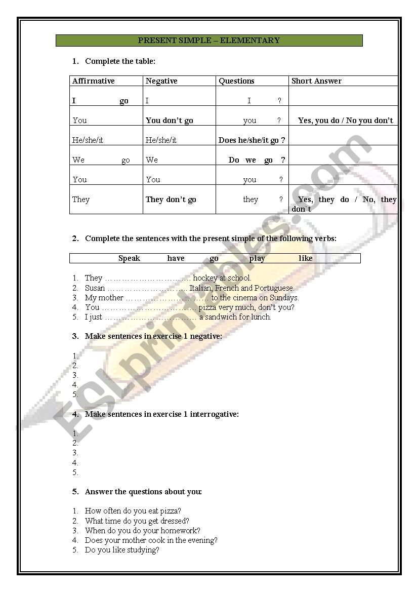 PRESENT SIMPLE  worksheet