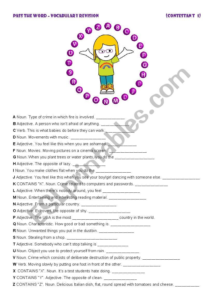 PASS THE WORD 1 - Vocabulary revision game