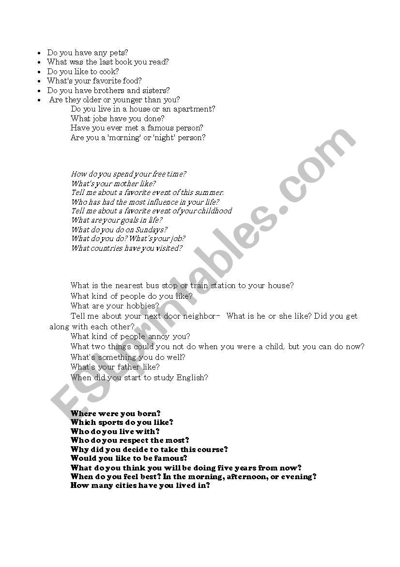 Get to Know You - First Day of Class conversation questions