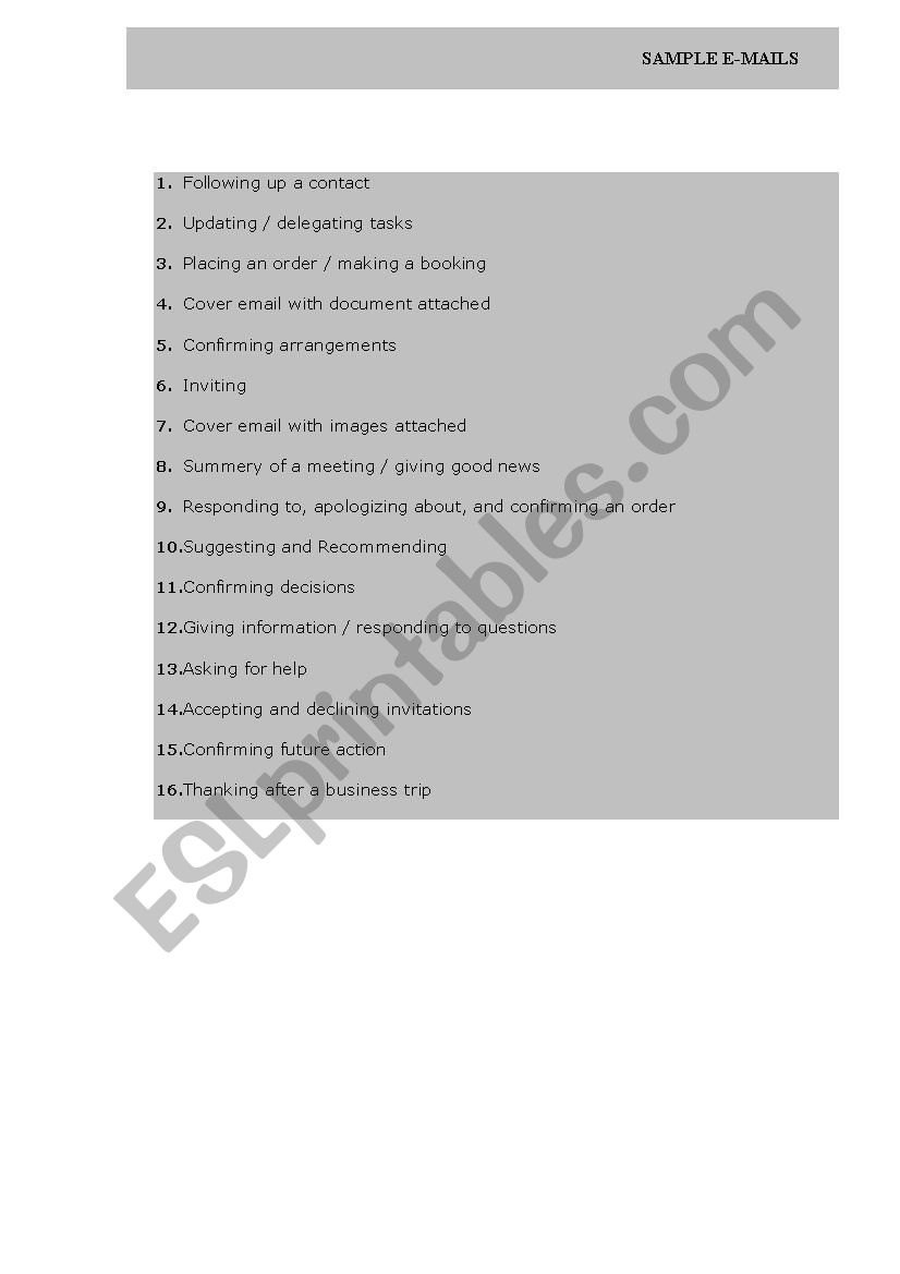 writing e-mails worksheet