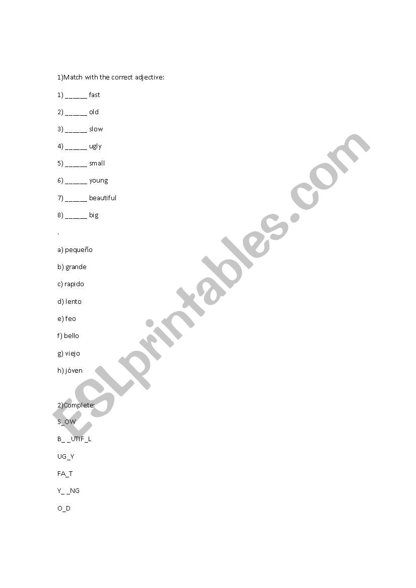 Adjectives worksheet