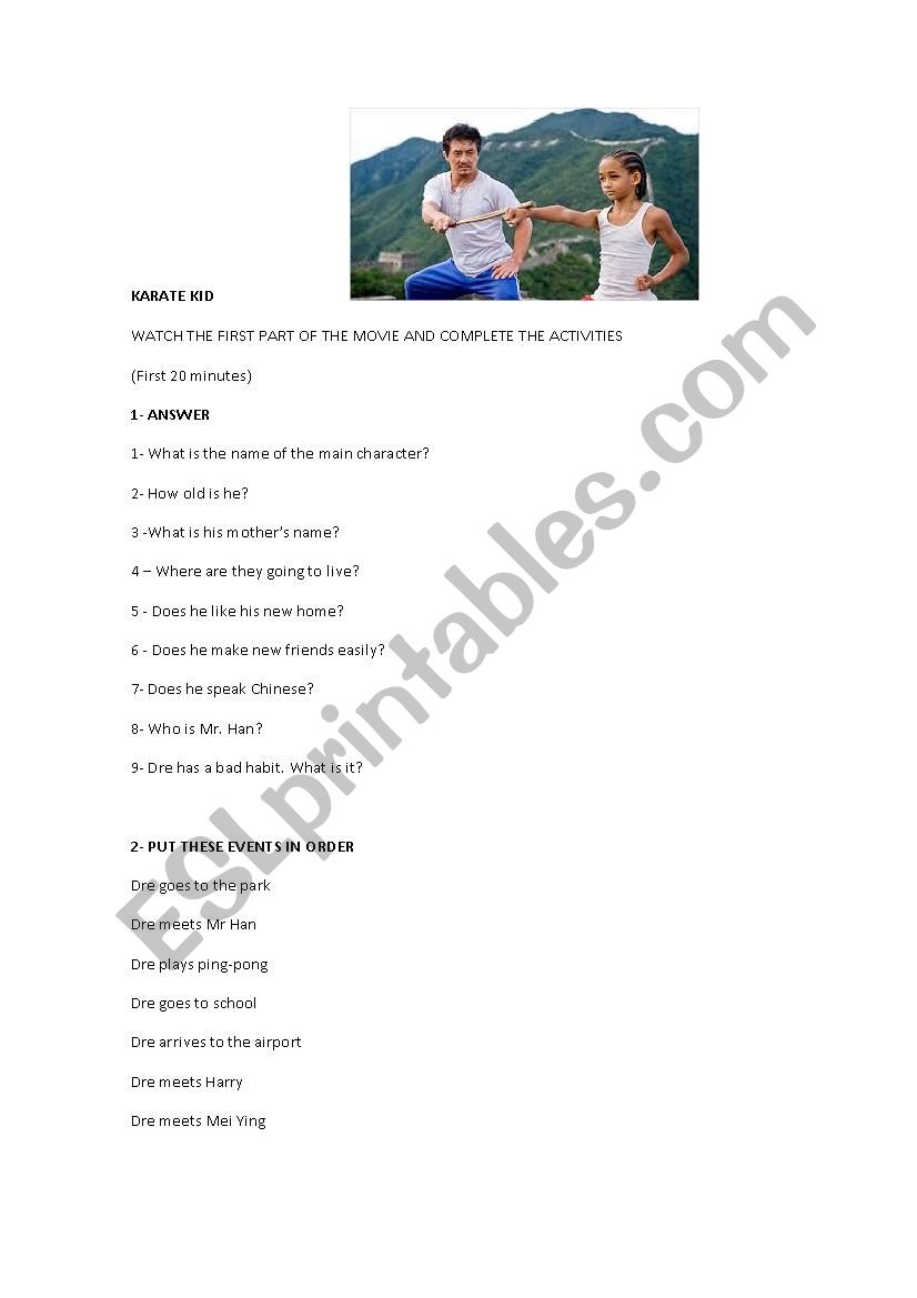 Karate Kid worksheet worksheet