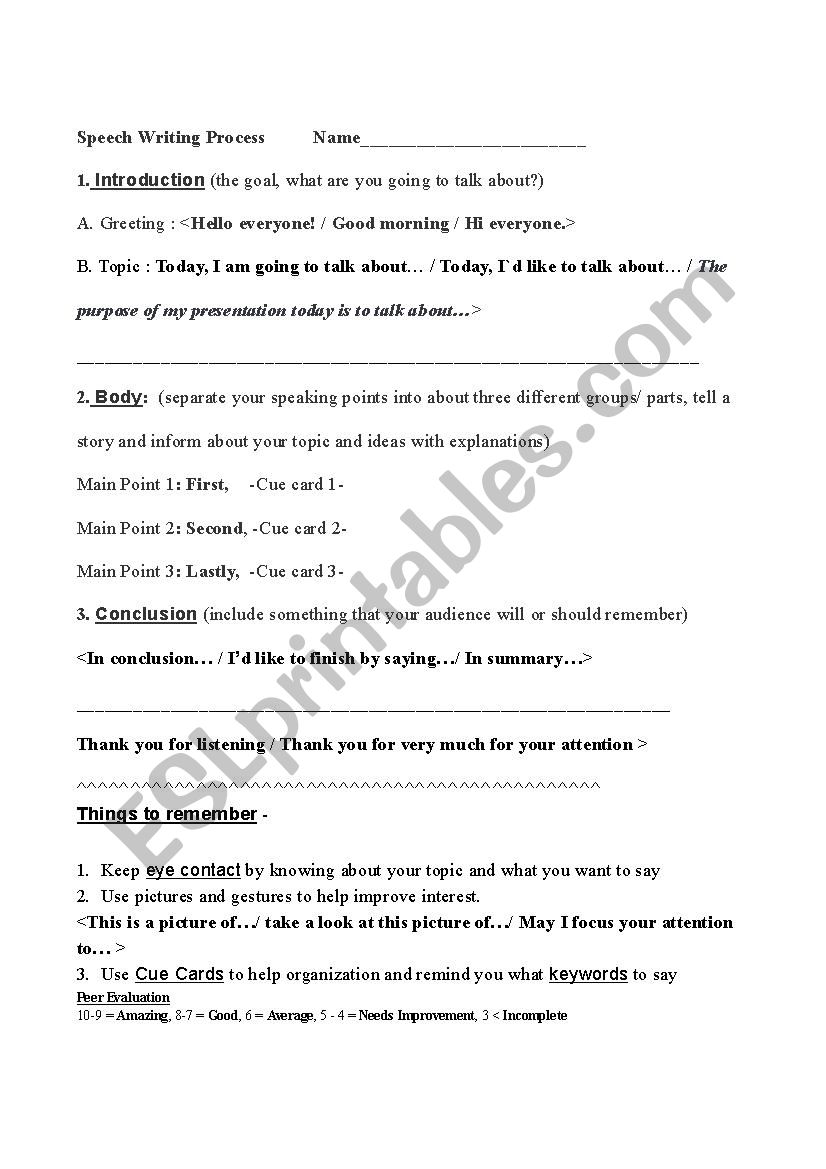 Speech Writing Process  worksheet