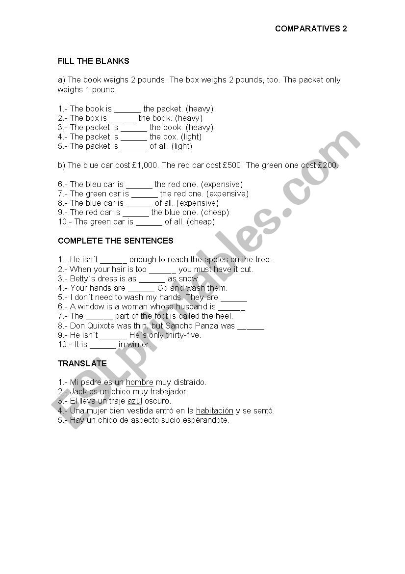 COMPARATIVES worksheet