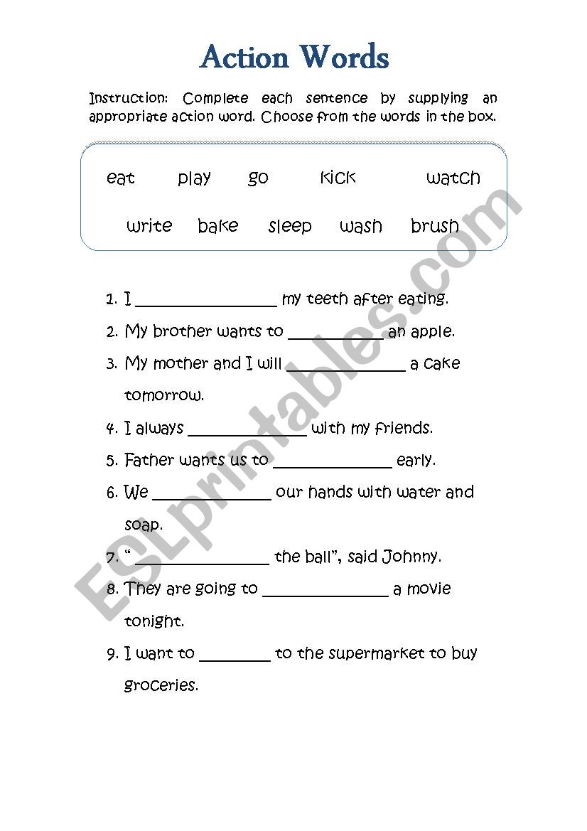 Action Words worksheet