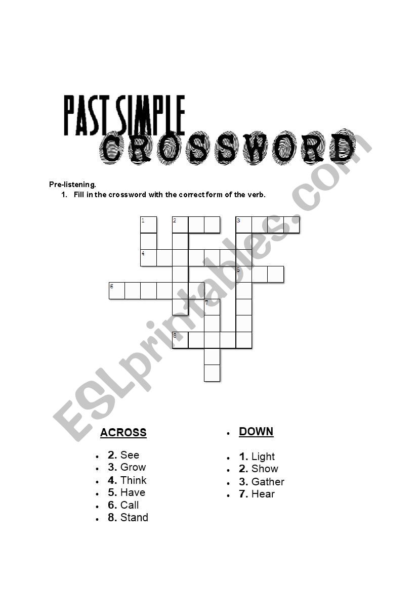 PAST SIMPLE CROSSWORD worksheet