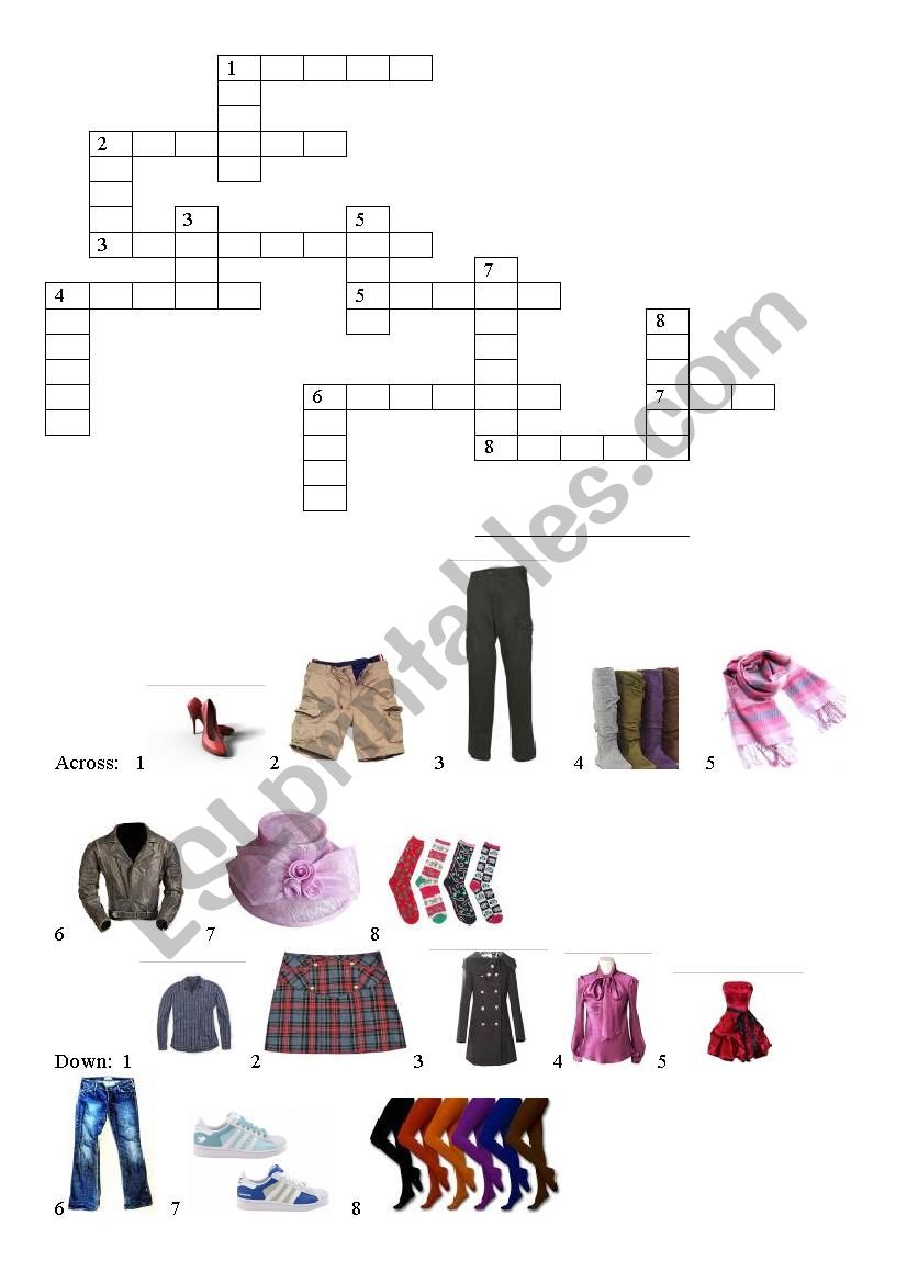 Clothes / crosswords worksheet