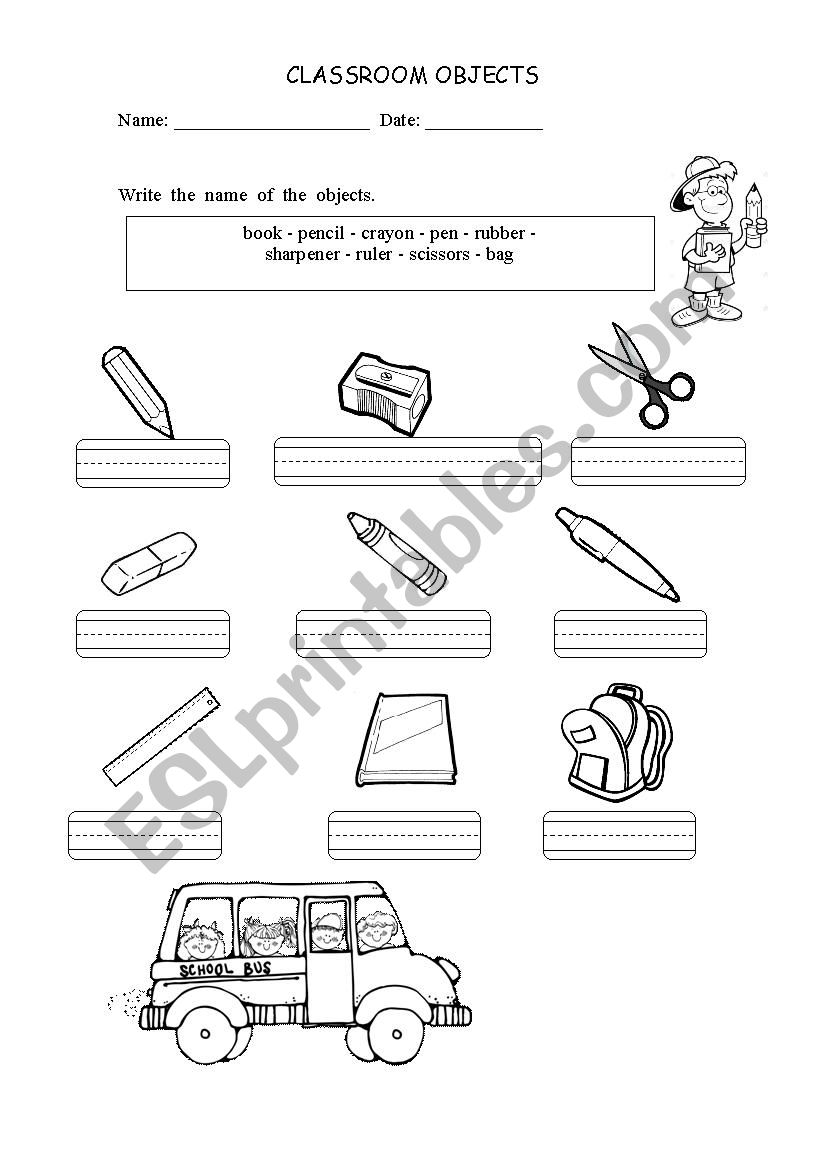 Classroom objects worksheet