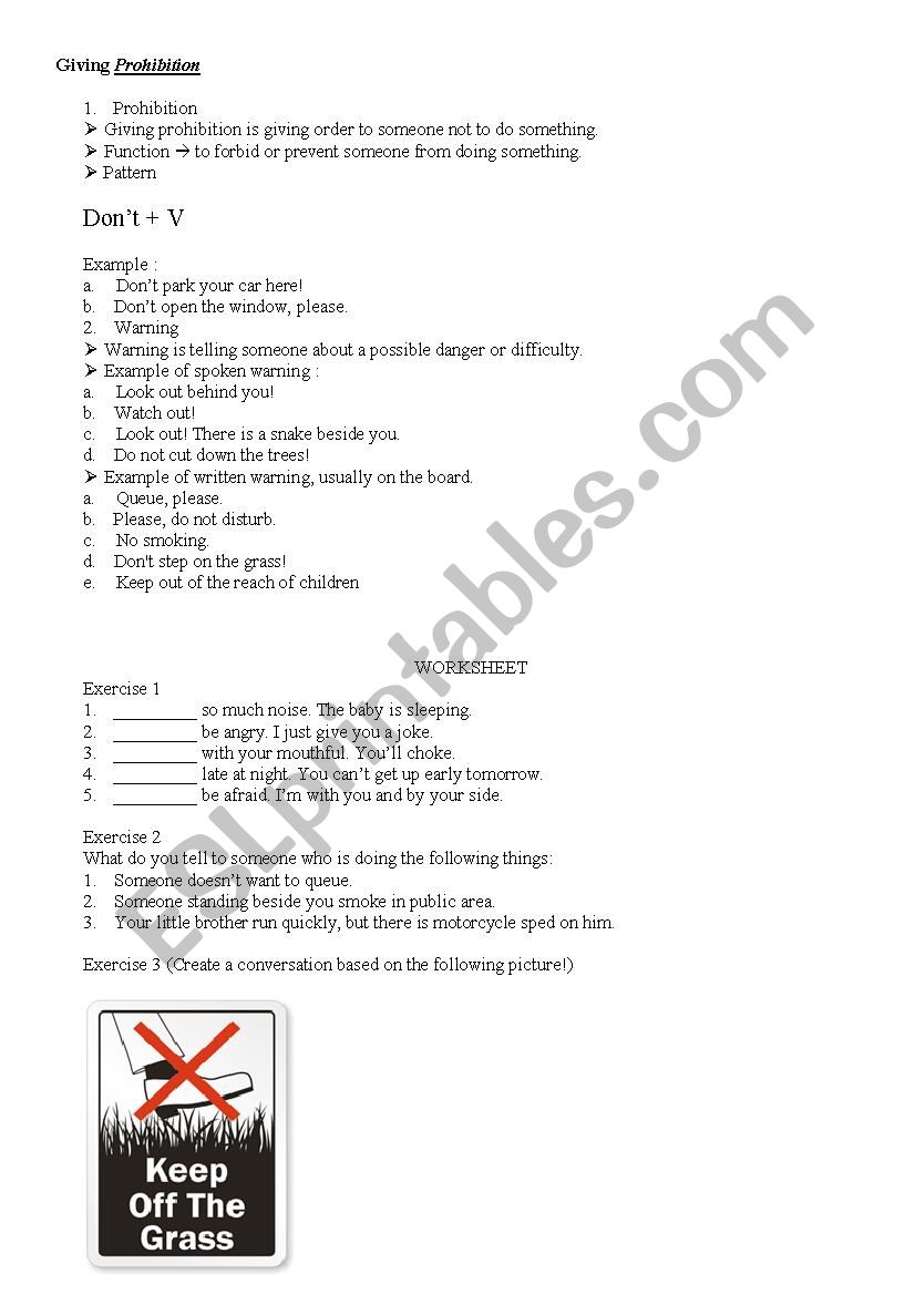 Giving Prohibition worksheet