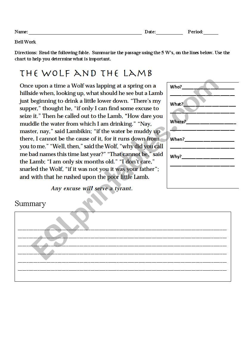 Summarization Strategies worksheet