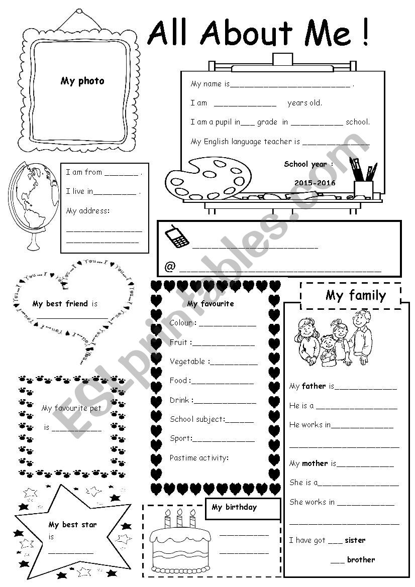 All about me - ESL worksheet by dadi meriouma With All About Me Worksheet