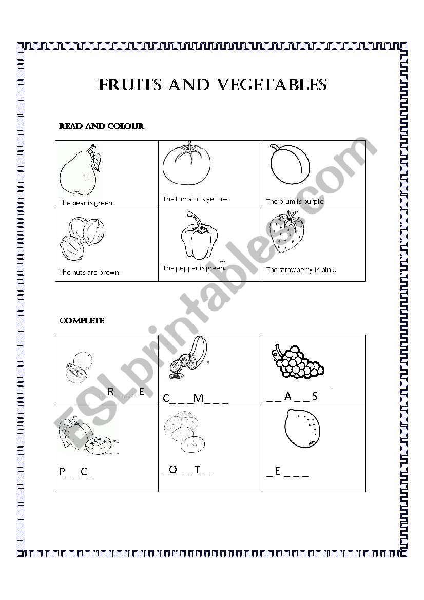 fruits and vegetables worksheet