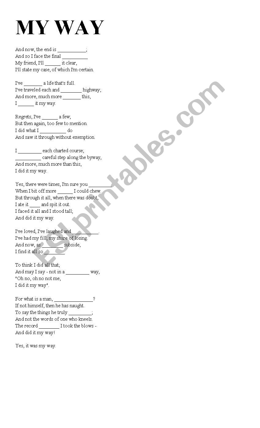 My way worksheet