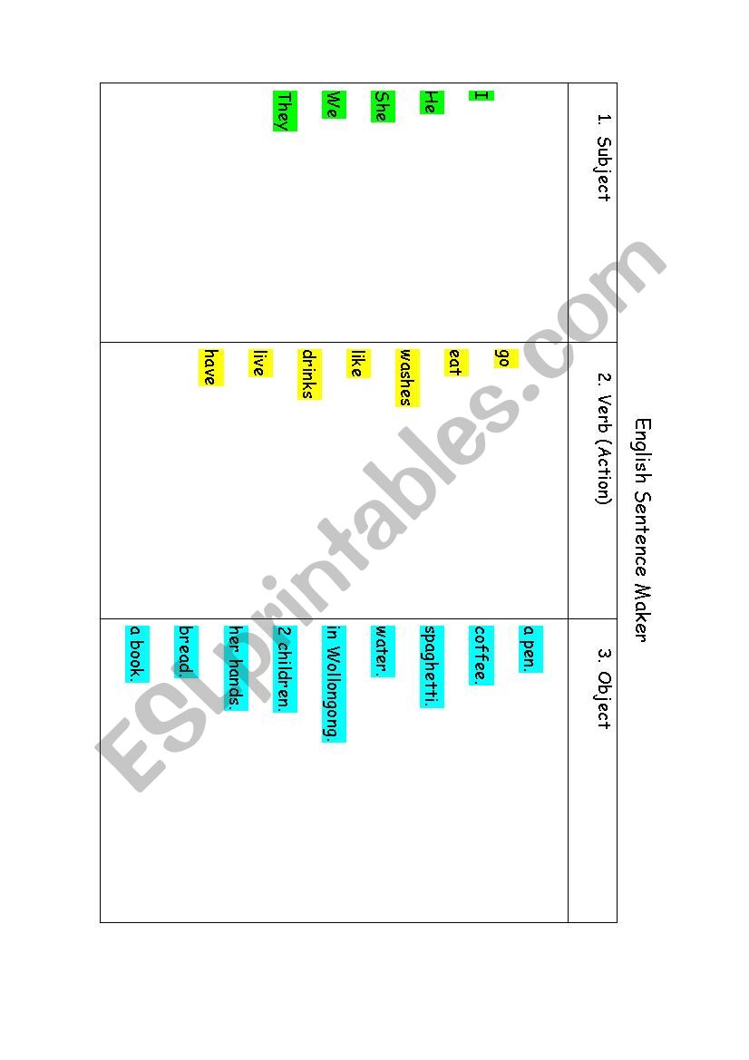 English Sentence Maker worksheet