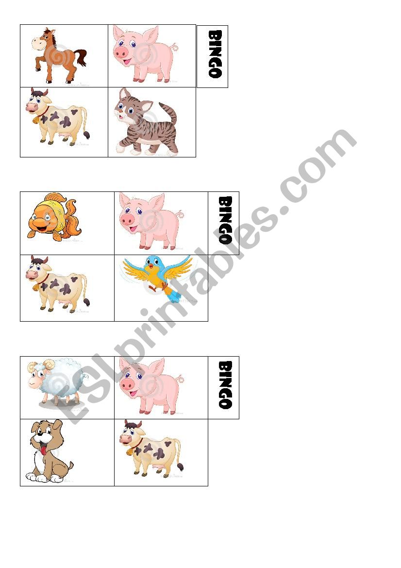 Farm Animals Bingo worksheet