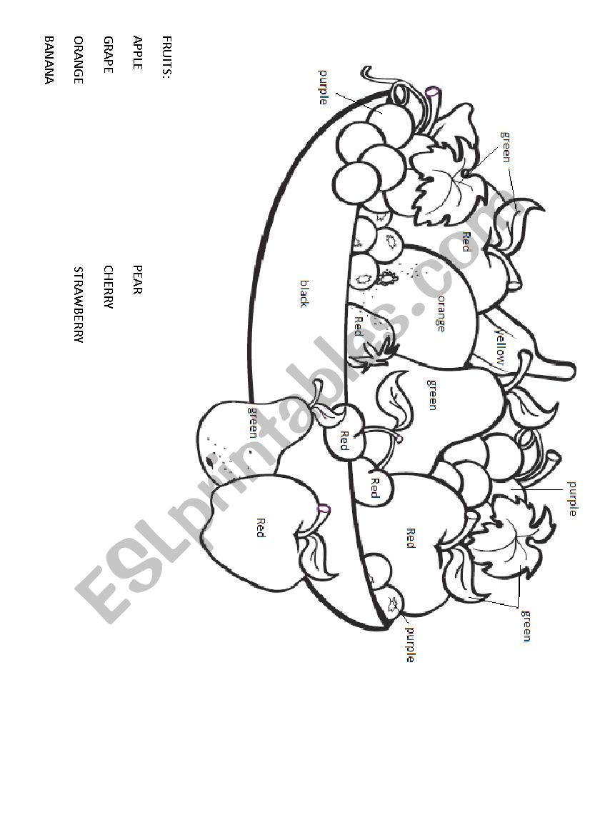 Coloring fruits worksheet