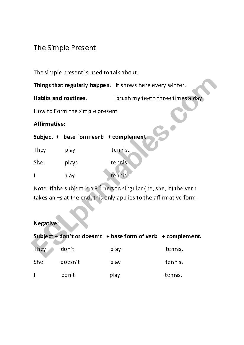 The Simple Present  worksheet