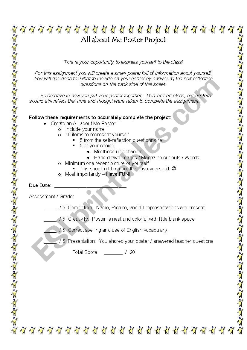 All About Me Poster worksheet