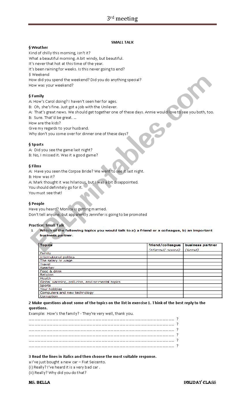 Small Talk worksheet