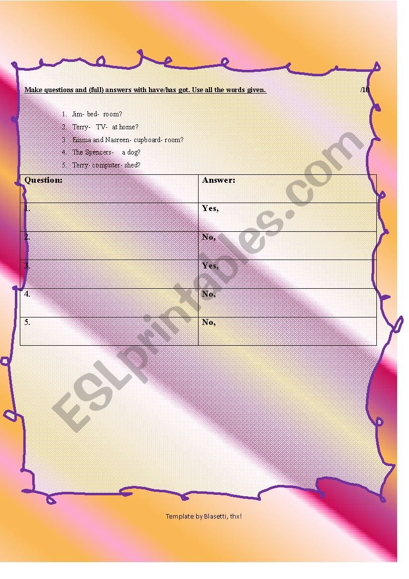 revision/ homework: questions have/has got, possessive adjectives, 3rd person 