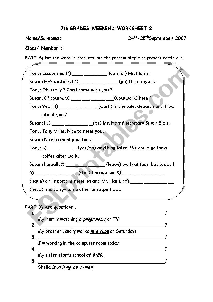 present simple/future worksheet