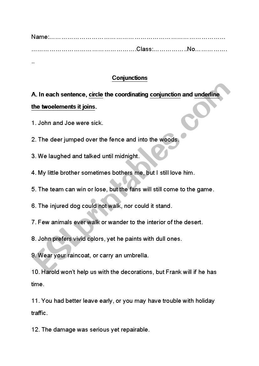 conjunctions worksheet