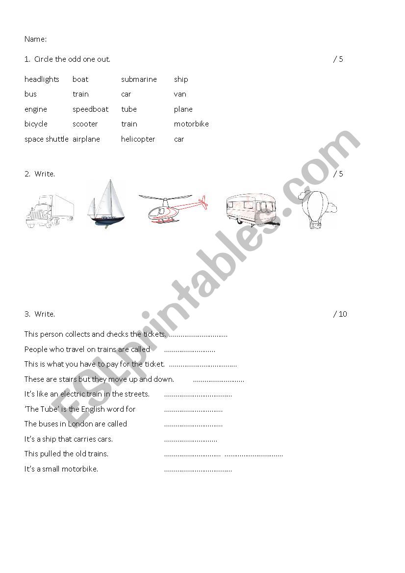 Transport worksheet worksheet